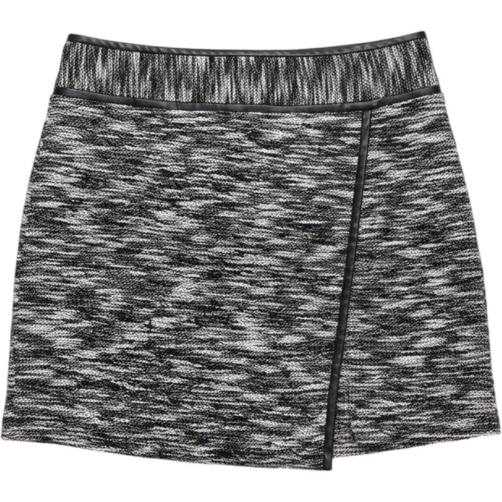 White House Black Market Space Dye Tweed Mini Skirt Faux Leather Trim Size 2